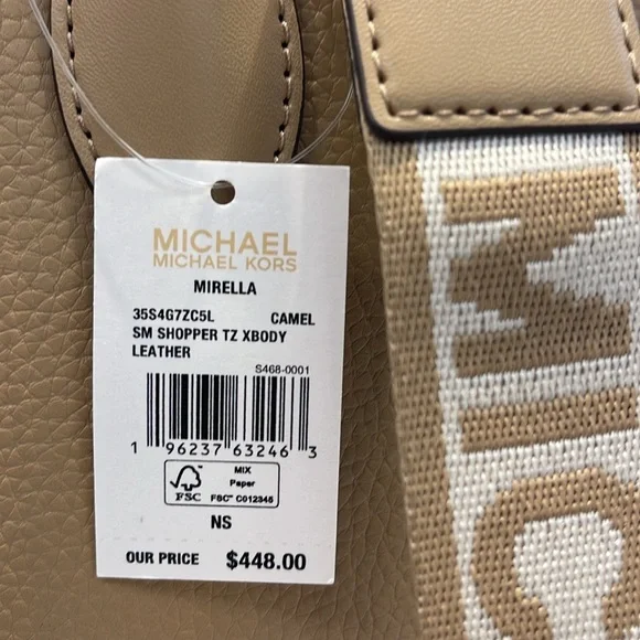 Michael Kors Mirella Small Pebbled Leather Shopper Top Zip Crossbody XBODY Tote